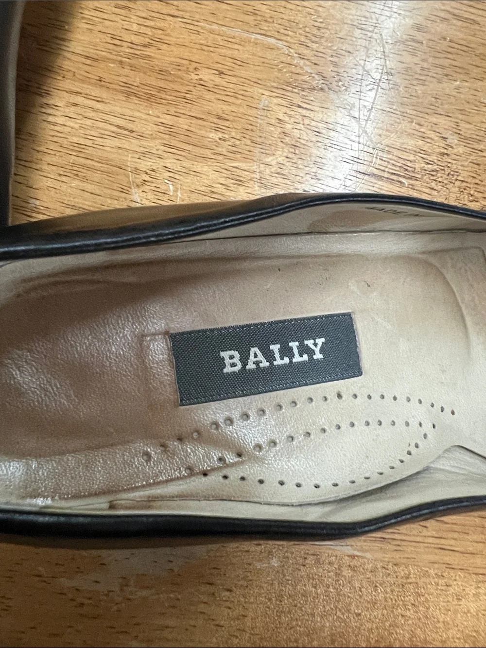Bally Black Leather Flats with Brown Woven Toe